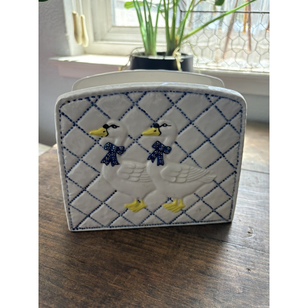 Goose Napkin Holder with Quilted Blue Scarf Design Vintage Cottage Core Grandma